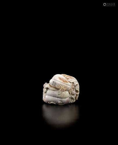 A CHICKEN-BONE JADE 'MELON' GROUP 18th century (2)