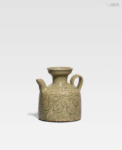 A RARE YAOZHOU CELADON CARVED 'FLORAL' EWER Northern Song Dy...