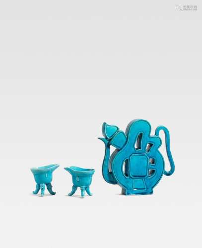 A TURQUOISE-GLAZED 'FU CHARACTER' TEAPOT AND COVER TOGETHER ...