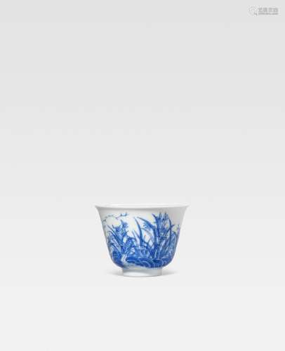 A BLUE AND WHITE 'MONTH' CUP  Kangxi six-character mark, Gua...