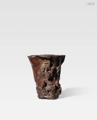 A CARVED CHENXIANGMU 'JIAO SUI' CUP 17th/18th century