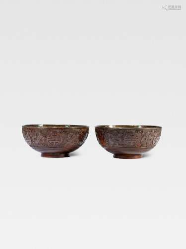 A PAIR OF COCONUT BOWLS 19th century  (2)