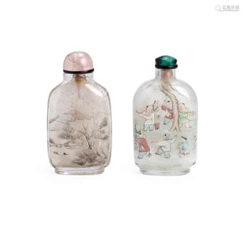 TWO INSIDE-PAINTED BOTTLES, ONE 'CRYSTAL' AND ONE &#...