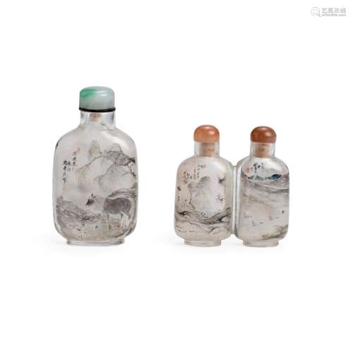 TWO INSIDE-PAINTED BOTTLES, ONE 'GLASS' AND ONE '...
