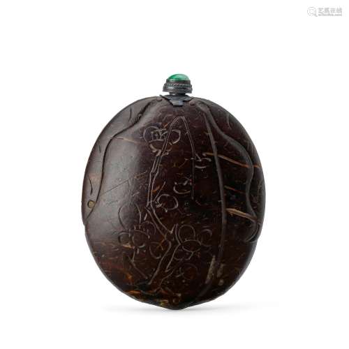 A RARE COCONUT BOTTLE  1810-1900, signed by Xu Youshi