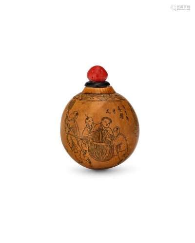 A MINIATURE GOURD SNUFF BOTTLE  Attributed to Wentong, indis...