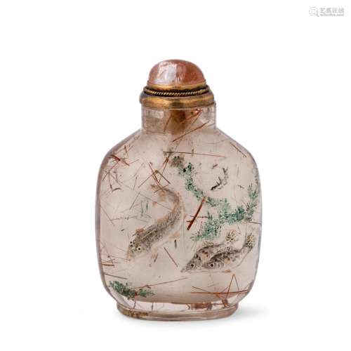 AN UNUSUAL INSIDE-PAINTED HAIR CRYSTAL SNUFF BOTTLE Attribut...