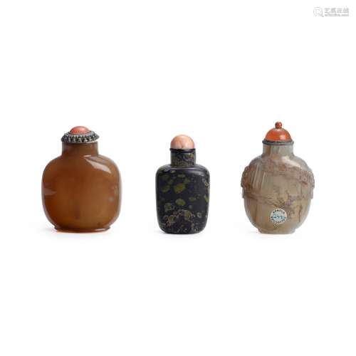 TWO AGATE AND A BASALT BOTTLE 1800-1880, Official School; 18...