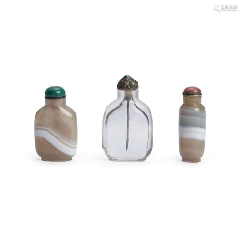 THREE QUARTZ BOTTLES 1780-1880