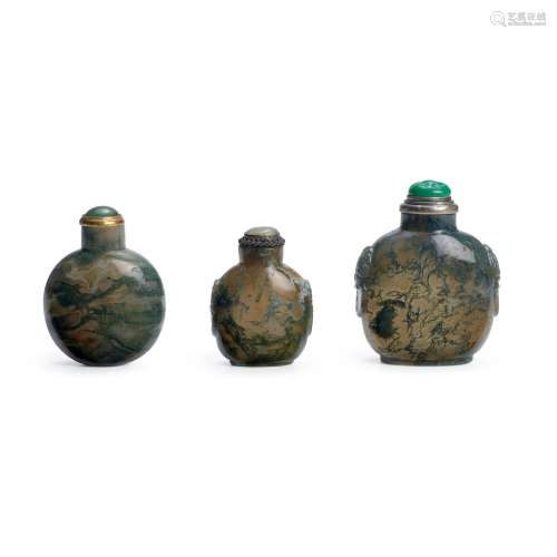 THREE MOSS AGATE BOTTLES 1780-1880; 1850-1900; and 1780-185