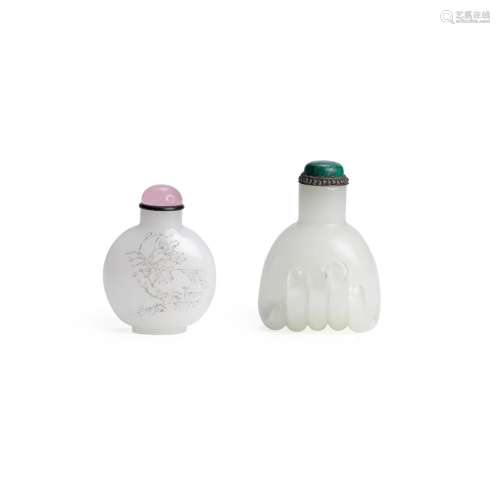TWO WHITE GLASS BOTTLES 1800-1900 and 1770-1870