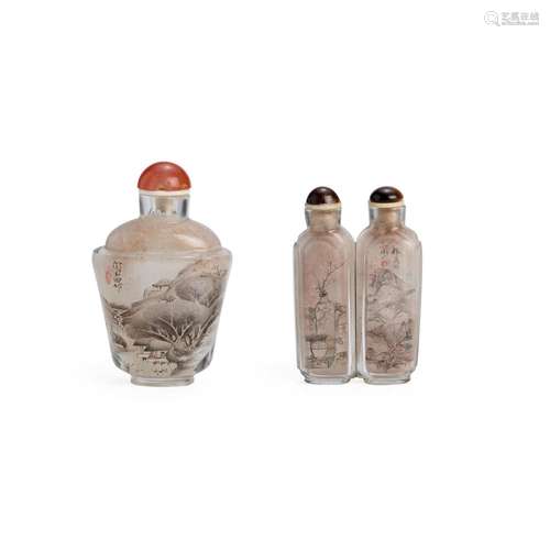 TWO INSIDE-PAINTED GLASS BOTTLES Both circa 1895-1915