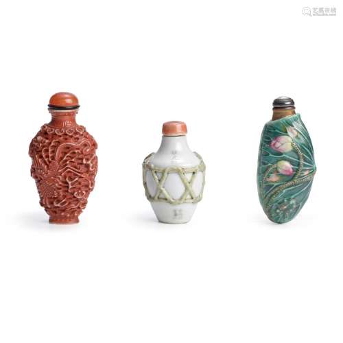 THREE MOLDED PORCEAIN BOTTLES 1796-1820; 1840-1910; and 1800...