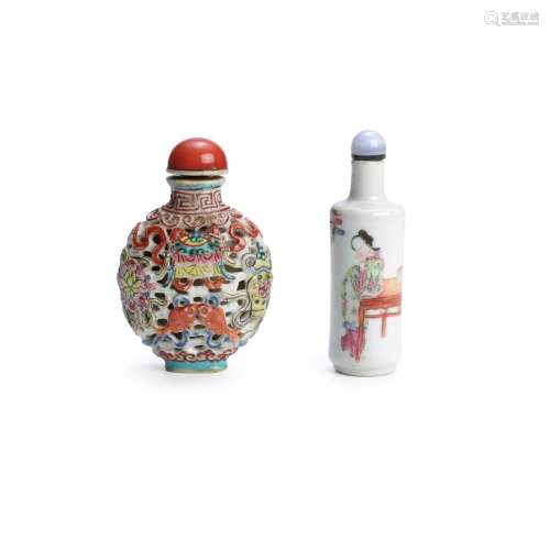 TWO ENAMELED PORCELAIN BOTTLES The first: Jiaqing period, 17...