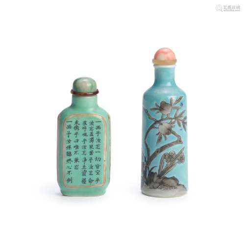 TWO ENAMELED PORCELAIN SNUFF BOTTLES 1840-1900; and Guangxu ...