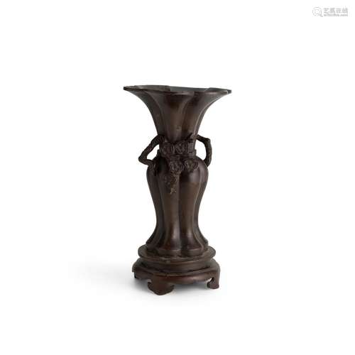 AN UNUSUAL PRUNUS-CAST LOBED BALUSTER VASE AND STAND 18th ce...