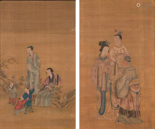 ANONYMOUS Two figure paintings, late Qing/early Republic per...