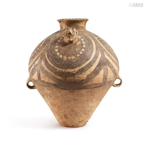 A large painted pottery human head jar, Majiayao culture, Ma...