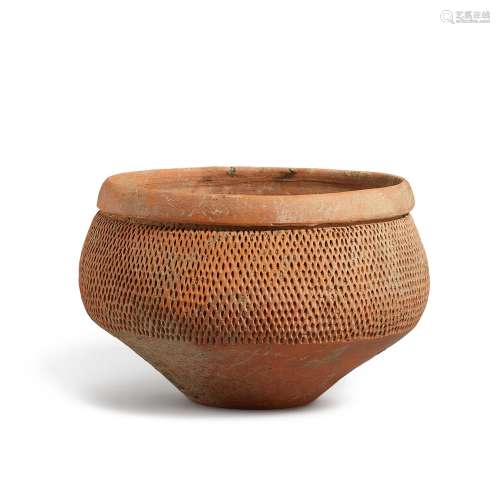 A red pottery bowl with fine pricked designs, Yangshao cultu...
