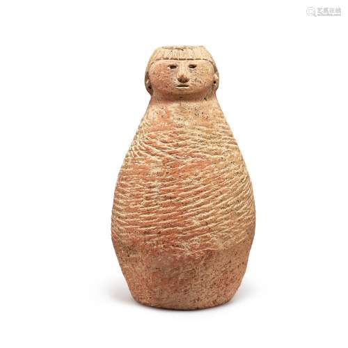 A small red pottery human head bottle, Yangshao culture, Ban...