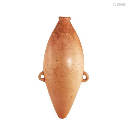 A large red pottery taper-end water flask, Yangshao culture,...