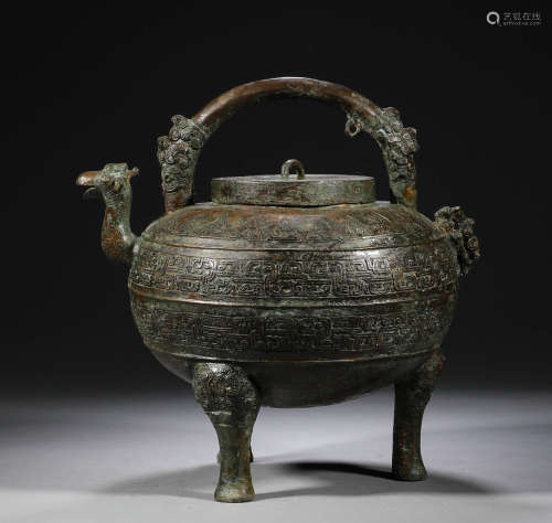 中國古代，銅製鳳首提梁壺（周）
