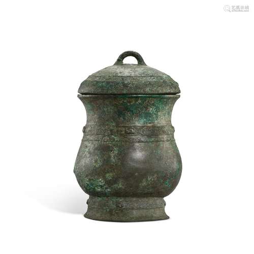 An inscribed bronze vessel and cover, zhi, Early Western Zho...