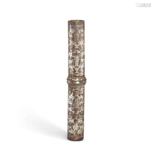 A rare silver-inlaid bronze cylindrical chariot canopy pole ...