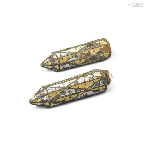 Two rare gold and silver-inlaid bronze chariot fittings, Eas...
