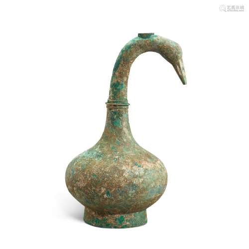 A rare bronze 'goose' wine vessel, hu, Han dynasty 漢...