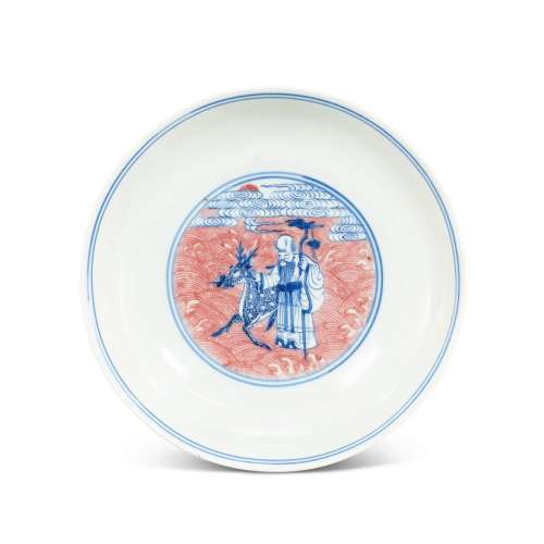 A copper-red and underglaze-blue 'eight immortals' d...