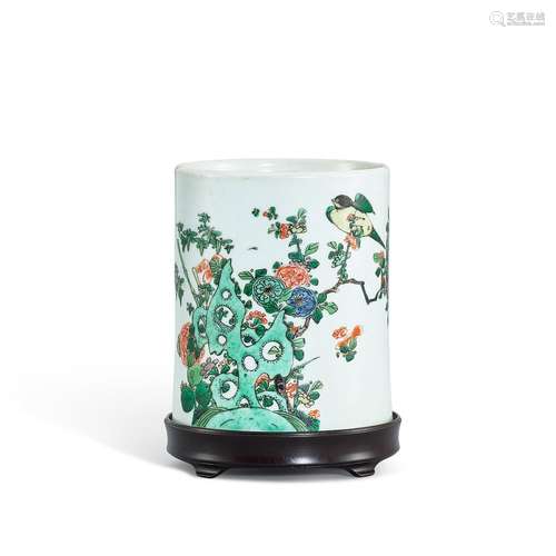 An inscribed famille-verte brushpot, Qing dynasty, Kangxi pe...