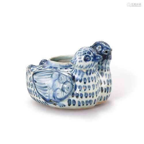 A blue-and-white ‘mandarin ducks’ waterpot, Yuan dynasty 元 ...