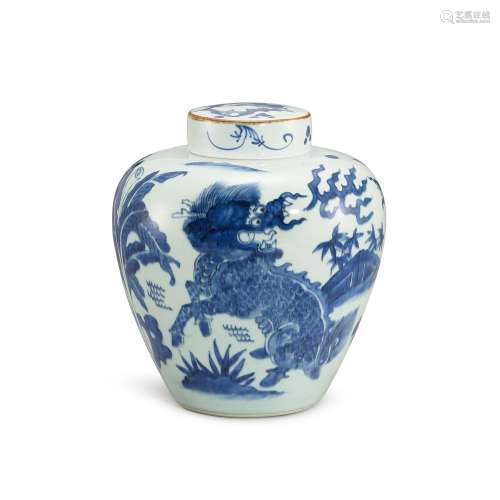 A blue and white ‘qilin’ jar and cover, Qing dynasty, Shunzh...