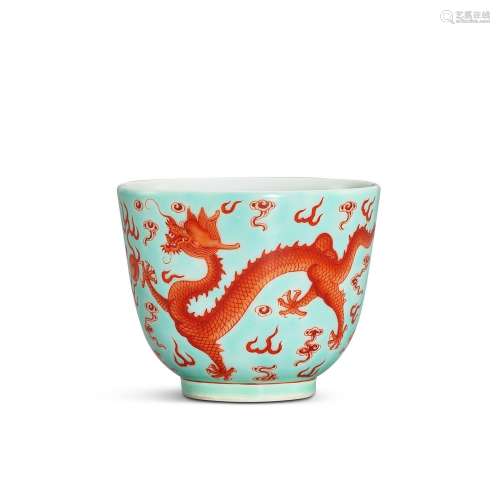 A turquoise-ground iron-red-decorated ‘dragon’ cup, Seal mar...