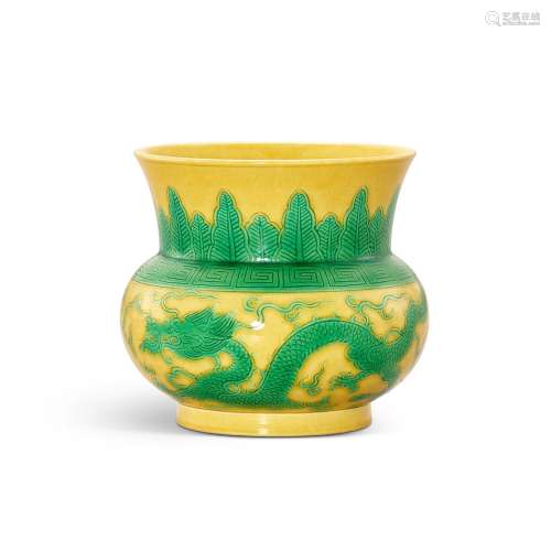 A fine yellow-ground green-enamelled ‘dragon and phoenix’ zh...