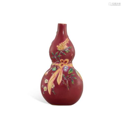 A rare ruby-ground yangcai double-gourd snuff bottle, Mark a...