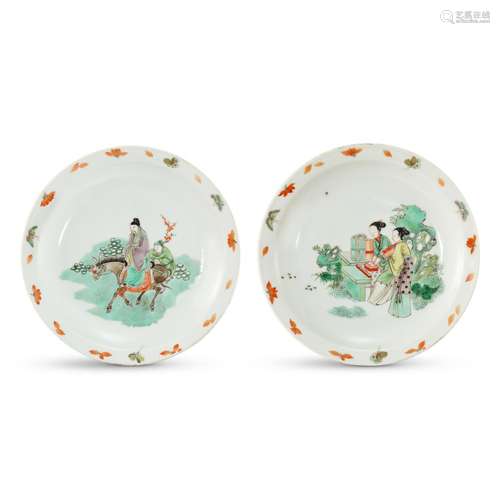 A pair of wucai 'birthday' dishes, Qing dynasty, Kan...