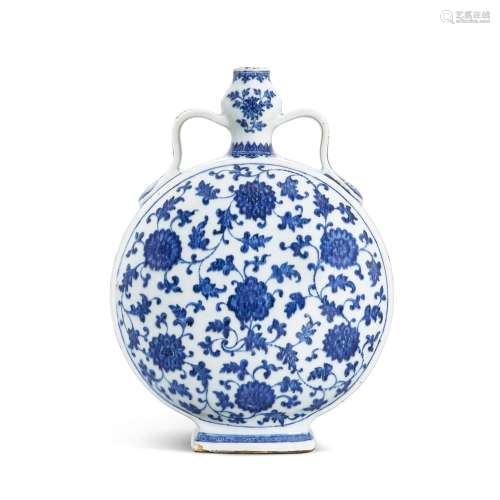 A blue and white 'floral' moonflask, Qing dynasty, Q...
