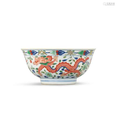 A wucai 'dragon and phoenix' bowl, Seal mark and per...