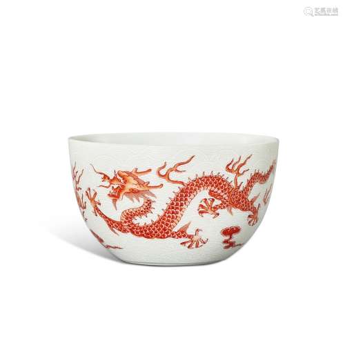 A sgraffiato-ground iron-red decorated ‘dragon’ cup, Seal ma...