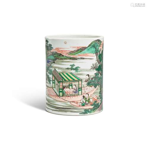 A famille-verte ‘landscape’ brushpot, Qing dynasty, Kangxi p...