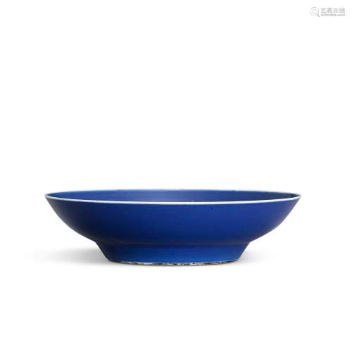 A blue-glazed ogee dish, Mark and period of Guangxu 清光緒 藍...