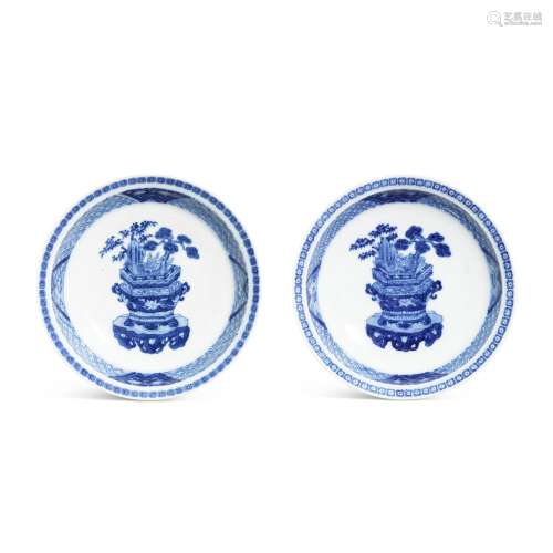 A pair of blue and white ‘pine and bamboo’ dishes, Qing dyna...