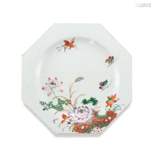 A famille-rose octagonal dish, Qing dynasty, 18th century 清...