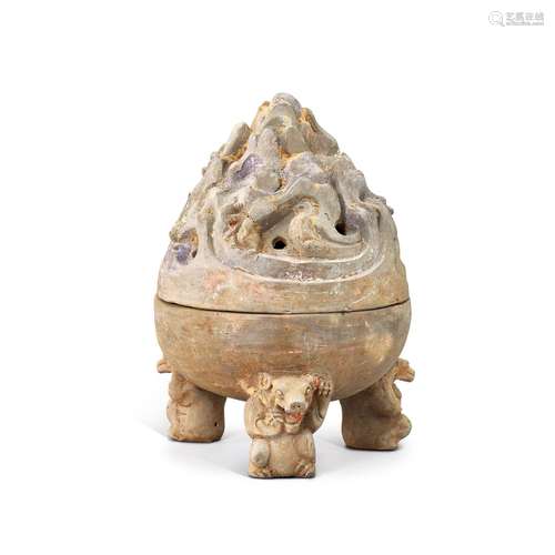 A painted pottery incense burner, boshanlu, Western Han peri...