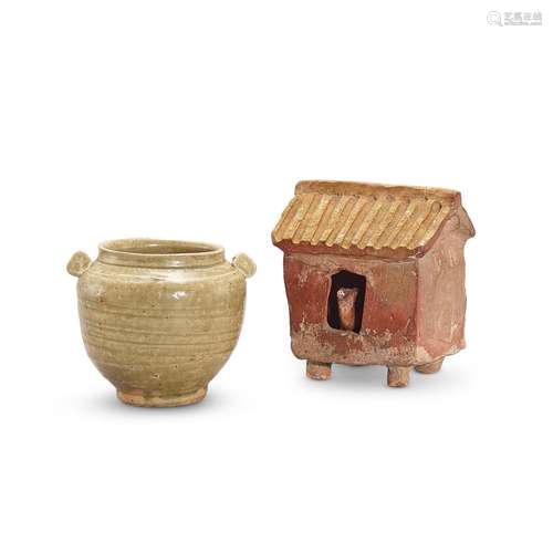 A celadon-glazed jar, Tang dynasty and a pottery hut, Han dy...