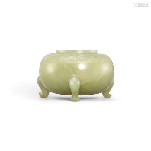 A celadon jade tripod waterpot, Qing dynasty, Kangxi period ...