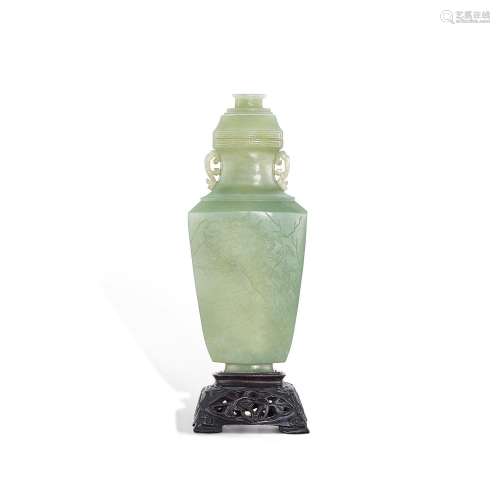 An celadon jade 'Three Friends of Winter' vase and c...