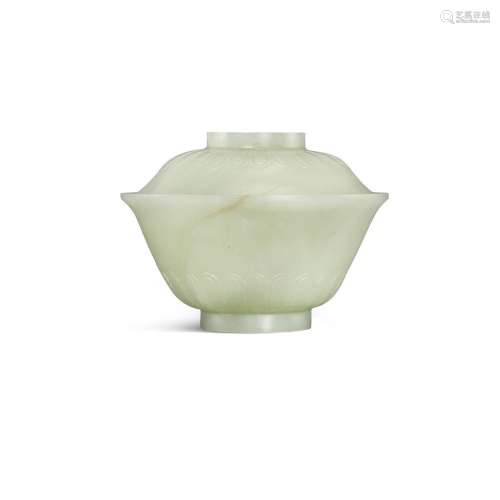 A celadon jade 'lotus' bowl and cover, Qing dynasty,...